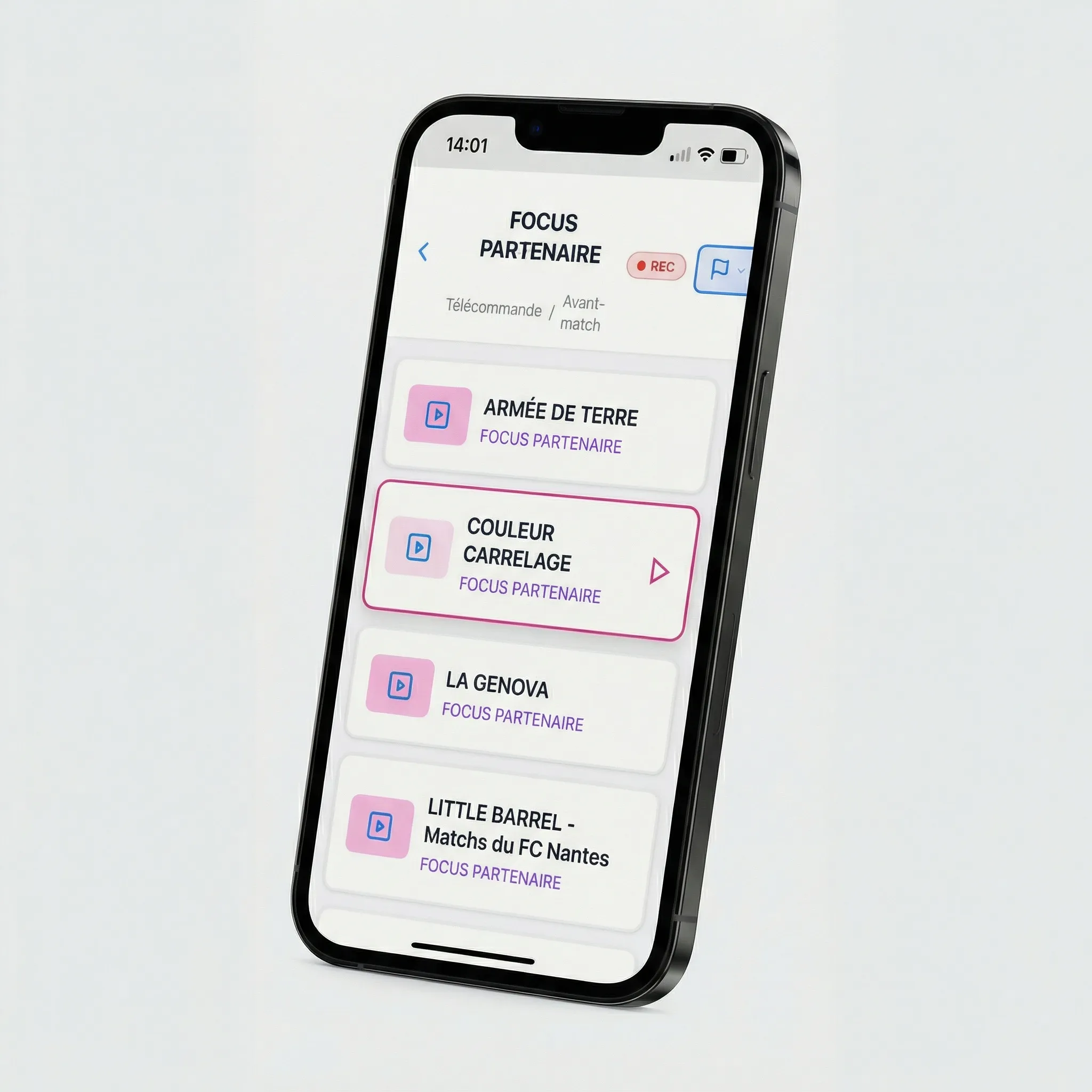 Neopro remote control app on smartphone for gym screen